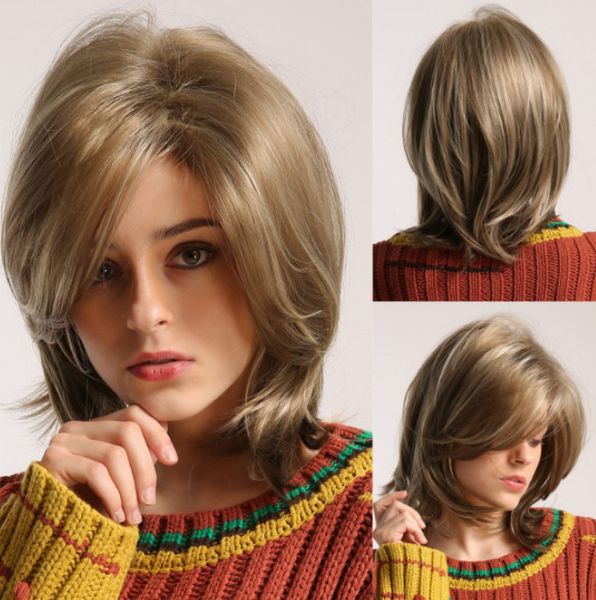 A mais recente capa de Wig Women Short Head é a capa de cabeça de gabinete de ouro marrom -de ouro marrom, liso de cabelos lisos, com muitos estilos para escolher
