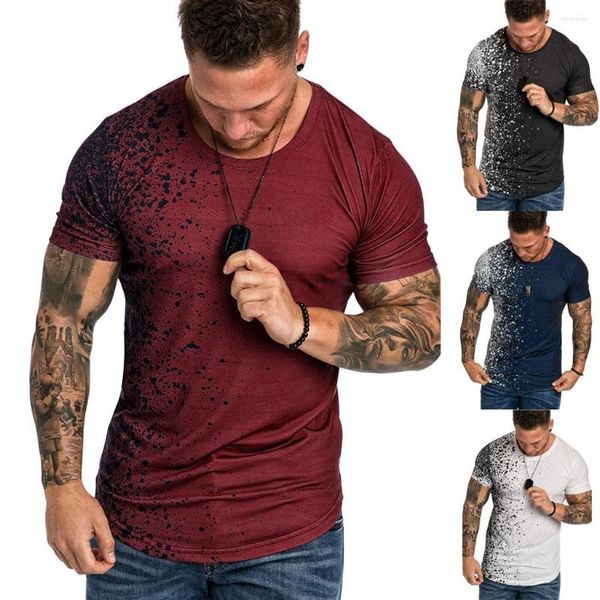 Männer T-Shirts Männer T-Shirt Schneeflocke Flecken Muster Casual Gradienten Revers Kurzarm Mann Oansatz Tops Tees T-shirts Camisetas Hombre