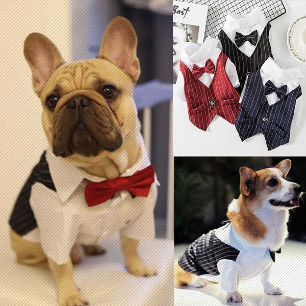 Abbigliamento per cani Camicia formale per animali domestici Abbigliamento per cani Vestito da cerimonia nuziale principe Tuxedo Papillon Vestiti per cuccioli Cappotto Costume primavera estate J230512