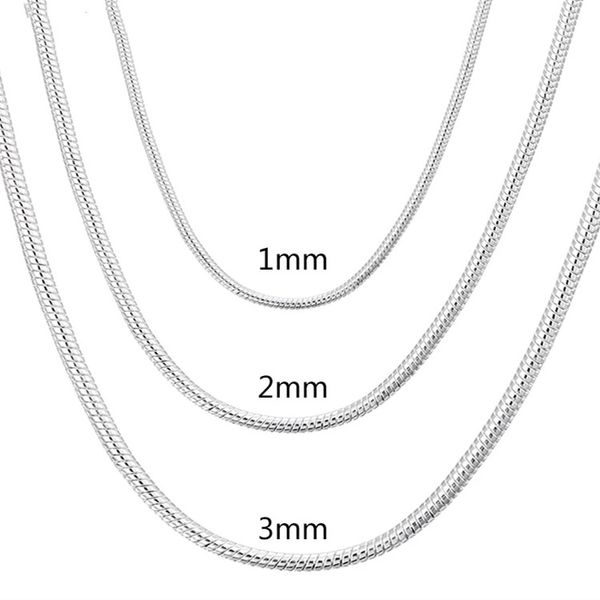 40-75 cm 925 Sterling Silber 1 MM/2 MM/3 MM solide Schlangenkette Halskette Für männer Frauen Modeschmuck für anhänger kostenloser versand