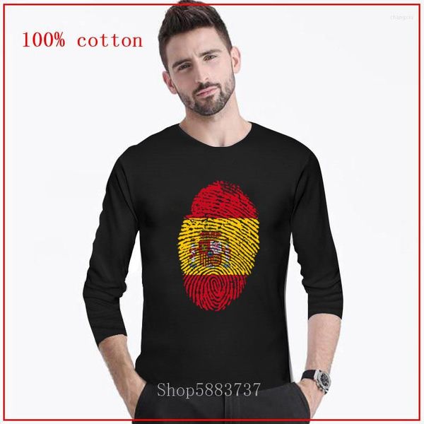 Männer T Shirts Großhandel Spanien Flagge Fingerabdruck Lustige Lange T-shirt Männer Mode Hülse Oneck Spanisch Baumwolle Männlich Casual Tee