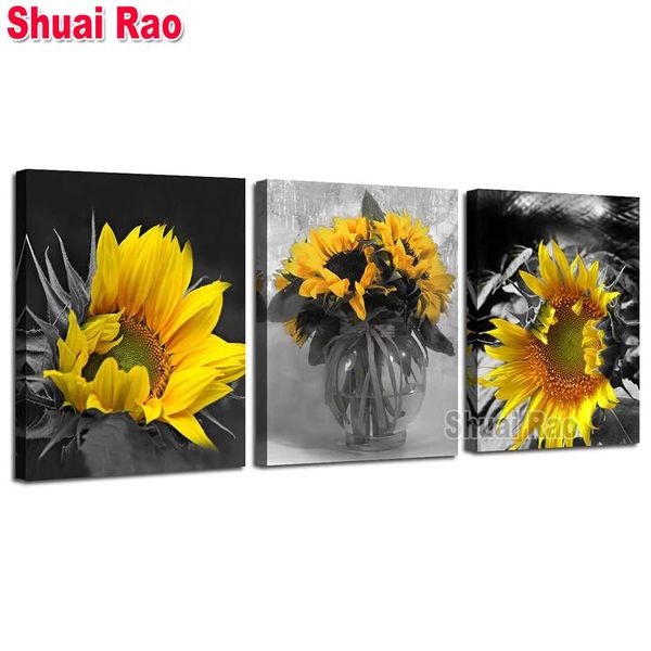 Stitch Tritty Sunflowers Diamond ricamo a diamante 3 pezzi fai da te dipinto di diamante di pittura a mosaico quadrato di natura morta cucina arte sr016