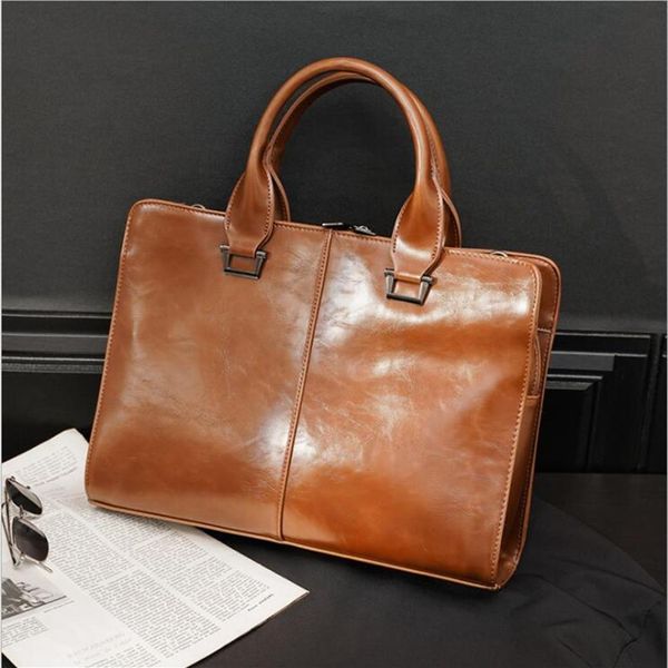 Fabrik ganze Männer Tasche reine Crazy Horse Leder Herren Aktentasche Retro Nachahmung alte Lederhandtaschen Mode Leder Business298a