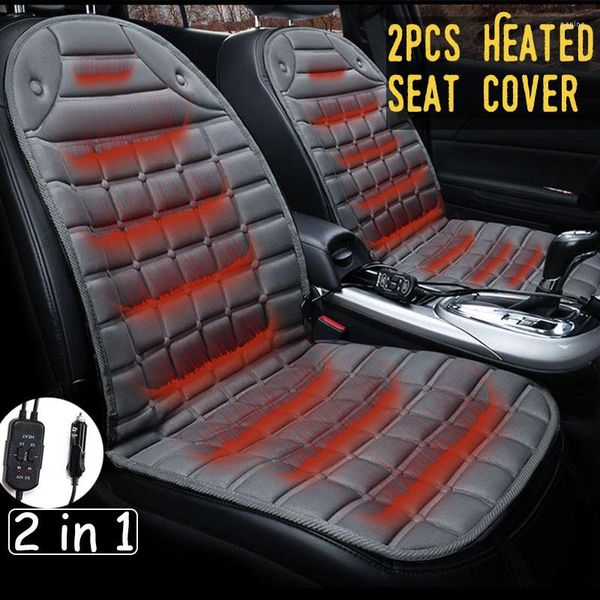 Capas de assento de carro 2pc em 1 rápido aquecido ajustável preto/cinza/azul/vermelho/café estilo elétrico almofadas de inverno Auto