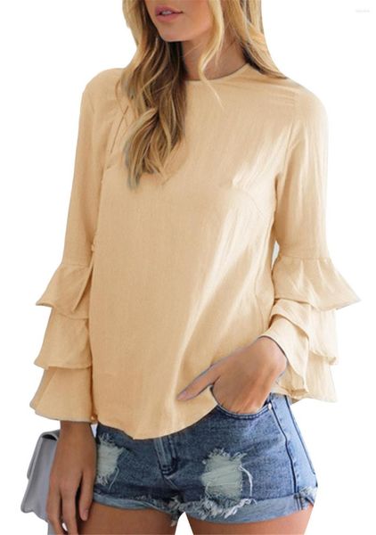 Kadın bluzları bahar kadın bluz üst 2023 katı üç katmanlar kelebek kol o boyun üstleri blusas rahat gömlek