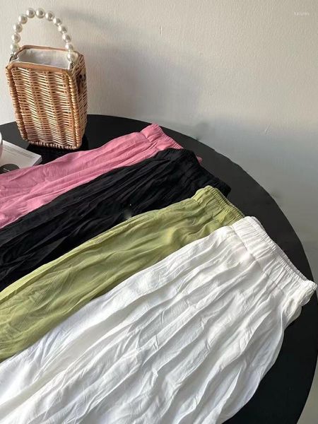 Saias de saia plissada verde para mulheres 2023 Verão High Maxi Maxi estilo coreano Branco A Line feminino Long com dobras