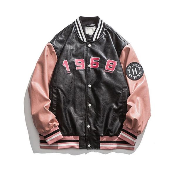 Giacche da uomo Hip Hop Vintage Varsity Giacca da baseball Pu Lettera Ricamo Outwear Cappotti per coppie Harakuju Streetwear