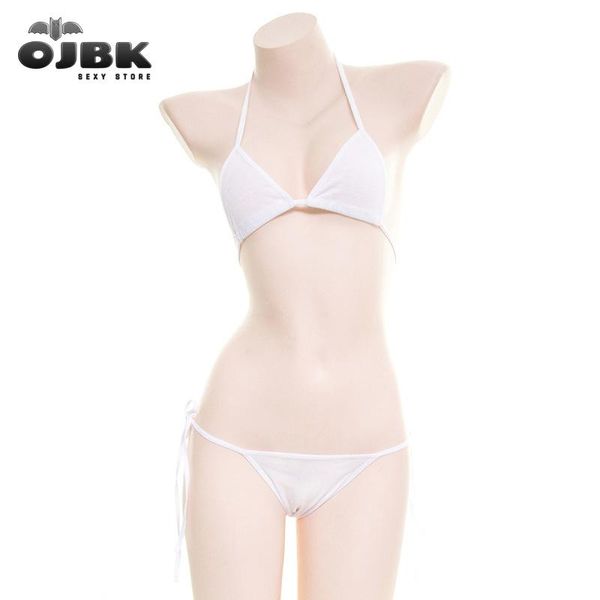 Conjunto de biquíni japonês branco e preto, roupa de banho de design simples, lingerie sexy, lolita, kawaii, algodão, adulto, trajes de cosplay, sutiã