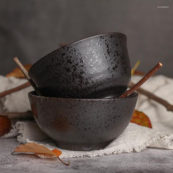 Миски ретро Stoare японское стиль керамическая чаша черная маленькая рисовая чашка для отпечатка пальцев Spoon столовые ложки корейцы