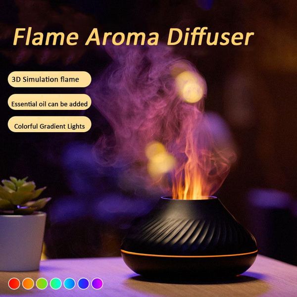 Elettrodomestici Diffusore di aromi vulcanici Umidificatore Fiamma USB Aromaterapia Diffusore di oli essenziali con lampada colorata Profumo per camera da letto per ufficio