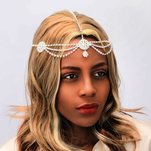Bling Kristall Haarband Haarspange 2023 mehrschichtige neue Blumennadel Strass Kette Braut Hochzeit Stirn weibliche Band Haarspange Dressing Zubehör Kopfschmuck