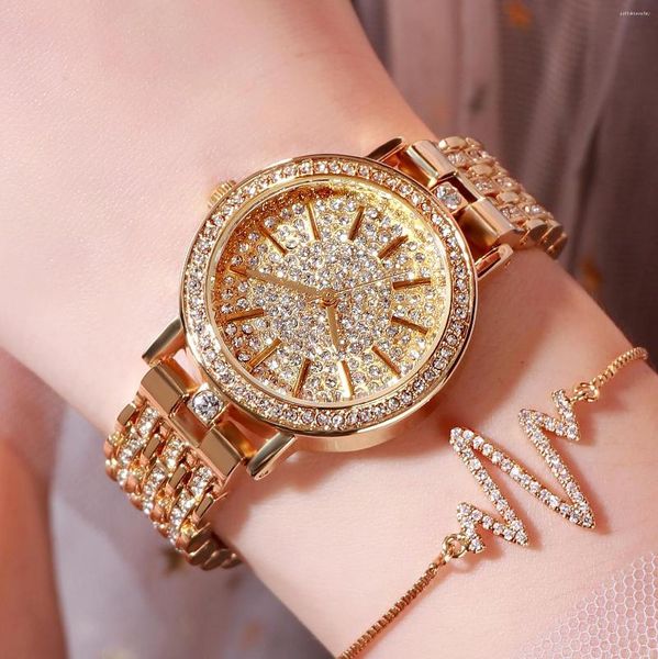 Relógios de Luxo Luxo Full Diamond Feminino Crystal Ladies Bracelet Wrist Relógios Rellojes Quartz For Women 835935