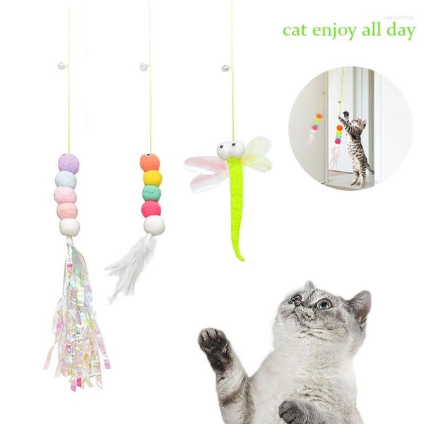 Toys de gato, auto-trabalhador, simulação retrátil de brinquedo inseto teaser interativo wand string string pet stick acessórios