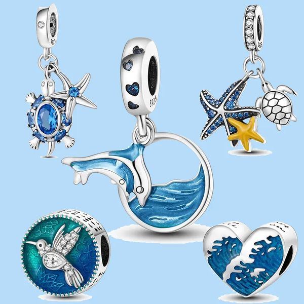 925 Sterling Silber Charms für Pandora-Schmuckperlen Summer Ocean Blue Sea Turtle Dangle Bead