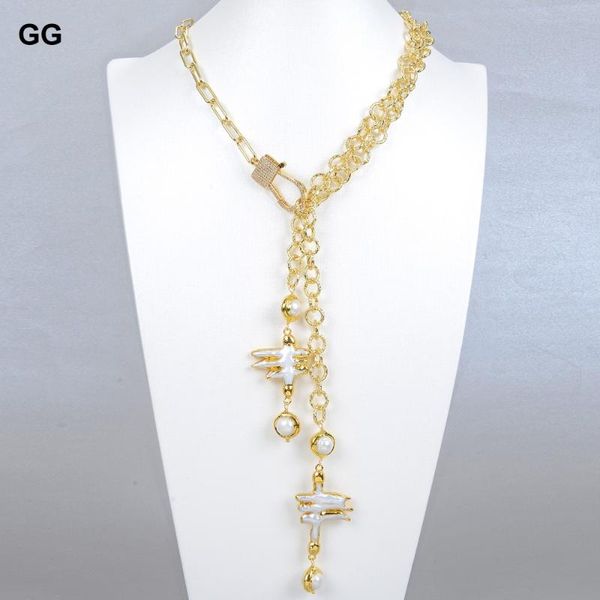 Цепи ювелирные изделия натуральная пресная вода белая форма Freeform Keshi Gearl Gold Color Plant Lariat Chain Ожерелье для женщин