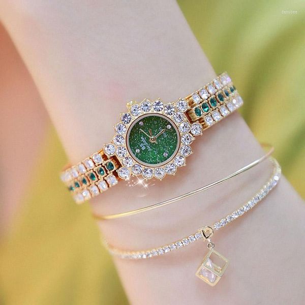 Orologi da polso Fashion Diamond Women Luxury Waterproof Elegant Bracelet Ladies Watch Orologio da donna in acciaio inossidabile verde oro