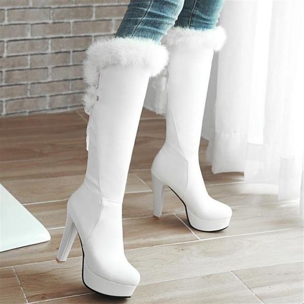 tamanho 32 a 43 com caixa lindas sapatos de casamento de noiva inverno botas de pele branca luxuoso joelho de joelho boots299x