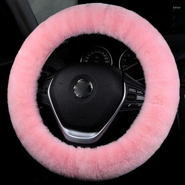 Lenkradbezüge, universal, weicher Plüsch, Auto-Lenkradbezug, echte Wolle, Winter, warm, schwarz, rosa, Innenzubehör für Damen und Herren