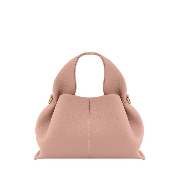 Damen-Tragetasche, einfarbig, Vollnarbenleder, Designer-Taschen für Damen, strukturierte Dumpling-Luxus-Handtasche, braun, rosa, weiß, einfach, modisch, xb023 e4