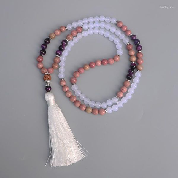 Anhänger Halsketten Purpur Tiger Auge Red Rhodochrosit White Jasper 8mm Perlen Halskette Frauen Yoga Jewelly Bijoux