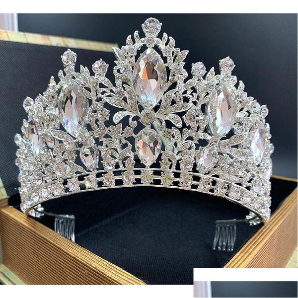 Ударные ювелирные украшения модный цвет с цветом хрустальной королевы Большой корона свадебная свадьба Тиара Женщины красоты конкурс.