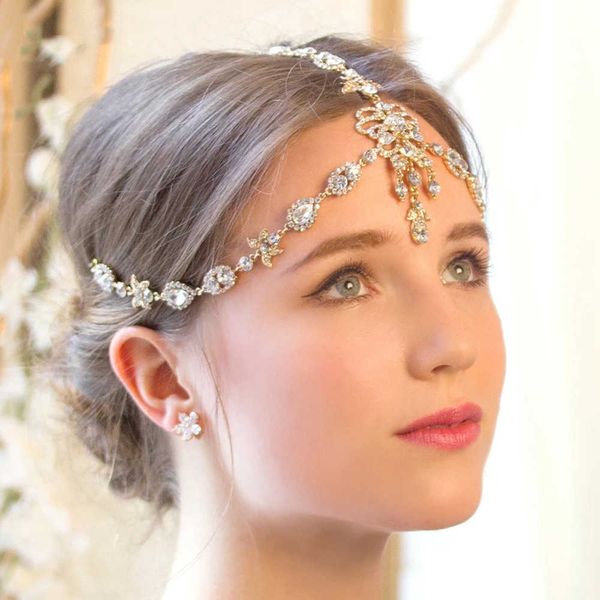 Fermaglio per capelli in cristallo Bling Spilla per capelli da sposa Accessori per la fascia di moda Matrimonio pieno di gocce di diamanti Farfalla Fronte Chainbling Barrette Head Wear Copricapo