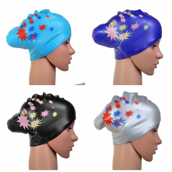 WholeRetail Cuffia da nuoto in silicone impermeabile per ragazze da donna Capelli lunghi con cappello da bagno per auricolari278x