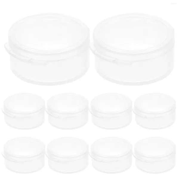 Confezione regalo 10 pezzi Scatola di plastica Mini Scatole di copertura Scatole Coperchi Trasparente Rotondo Tappo per le orecchie Custodia Jar Bead Organizer Contenitore Auricolari