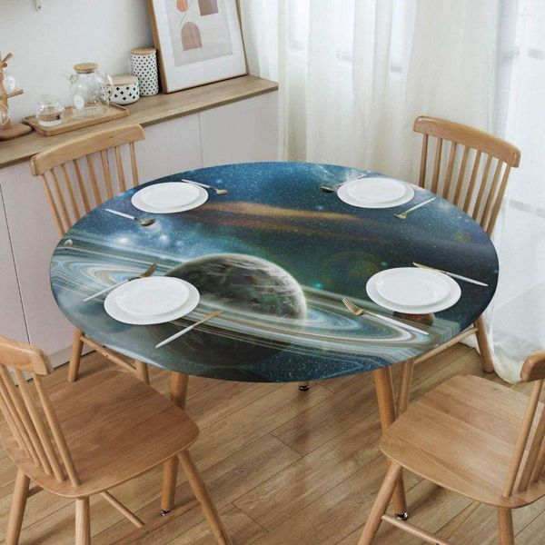 Tischdecke, runde Tischdecke, passend für 101,6–111,8 cm, elastische Kanten, Planeten-Galaxy-Bezüge
