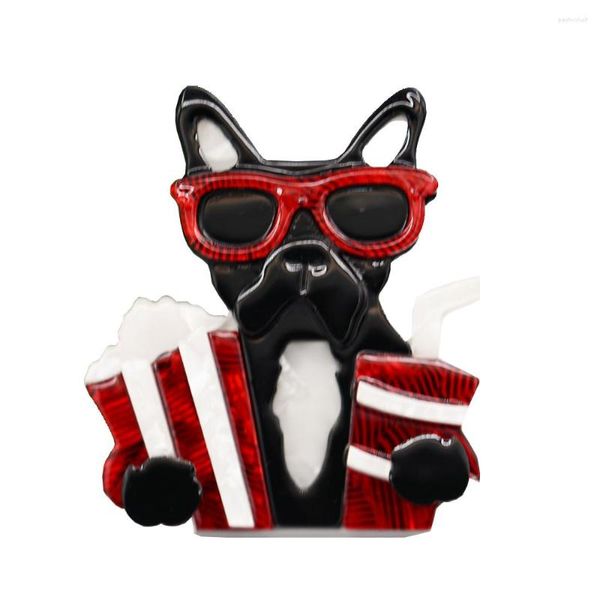 Broches blucome acrílico animal de moda cão com óculos forma de esfero