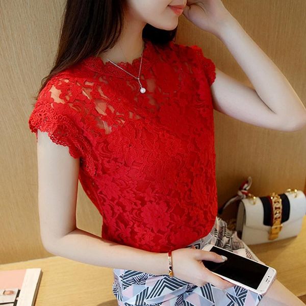 Женские блузкие рубашки корейская модная одежда плюс размер сплошная рубашка красная рубашка Женские кружевные блузки летние женские топы и блузас мужаер
