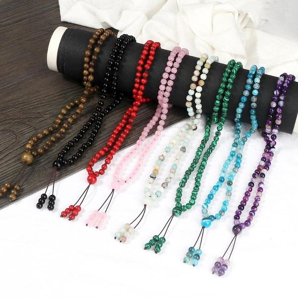 Strand Budda 108 Mala Perlen Heilung HalsketteArmband 6MM Malachit Holz Naturstein Armreifen Kette Pulsera Schmuck Geschenk Männer