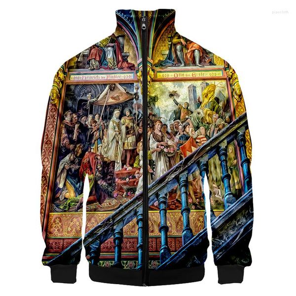 Männer Jacken Vintage Kirche 2023 Frühling Herbst Mode Sport Persönlichkeit Straße Männer Und Frauen Jacke 3d Paar Kleidung