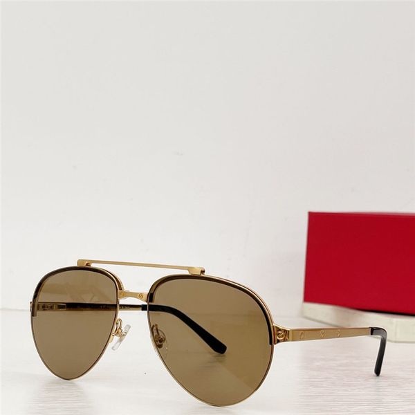 Brand Design Piloten-Sonnenbrille für Herren, Designer-Luxus-Metall-Halbrahmen, Doppelsteg, verzierte Federscharnier-Bügel, Stil, vielseitige UV400-Schutzbrille 0354