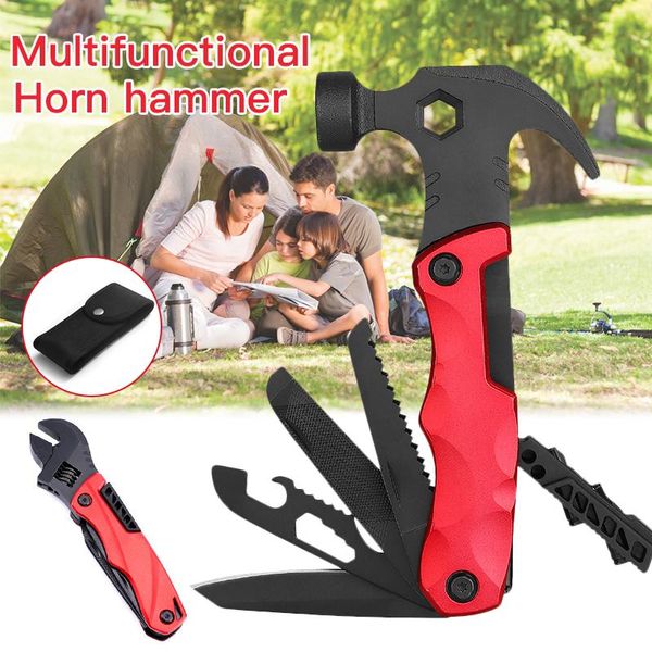 Hammer Outdoor Camping Klauenhammer für Überlebenszelt Multifunktionale Handwerkzeuge Mini-Set Sechskantschlüssel Schraubenschlüssel Holzsägenöffner