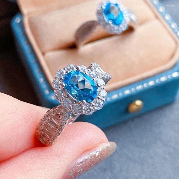 Cluster Rings Bling Aquamarine Ring 925 Стерлинговое серебро обручальное обручальное кольцо для женского свадебного обещания