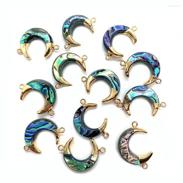 Boncuklar 1/5pcs Abalone Kabuğu CHARMS Crescent Connector Moon Doğal Çift Delik Kolye Bilezik Kolye Mücevher DIY Aksesuarları