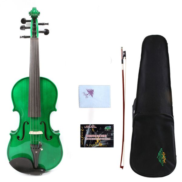 Nuovo violino a 5 corde 4/4 acero abete rosso fatto a mano violini custodia gratuita arco colore verde