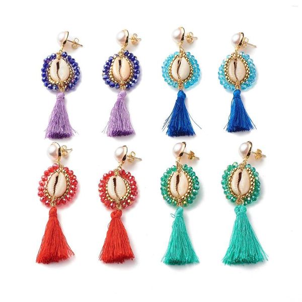 Orecchini pendenti Kissitty Perline di colore misto Wire Wrap Long Stud per le donne Natural Shell Nappa Orecchino a goccia Risultati dei gioielli Regalo