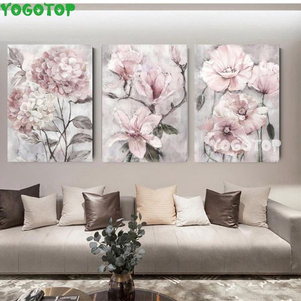 Dikiş Diy Elmas Nakış Fantezi Pembe Çiçek 5d Elmas Boyama Şakayık Dikiş Cross 3D Mozaik Triptych Ev Sanat Rhinestone ML1538