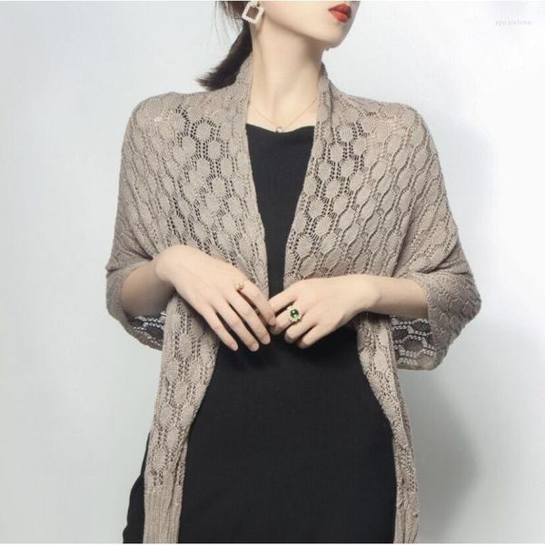 Frauen Strick Frau Mode Sommer Klimaanlage Eis Seide Gestrickte Hohl Schals Weibliche Dünne Pullover Damen Einfarbig Cape Mäntel G53