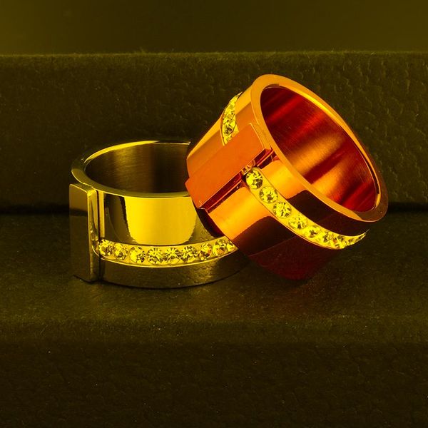 Hochzeit Ringe Luxus Eine Reihe Zirkonia Breit Für Frauen Silber Farbe Edelstahl Weibliche Finger Ring Bands MujerWedding