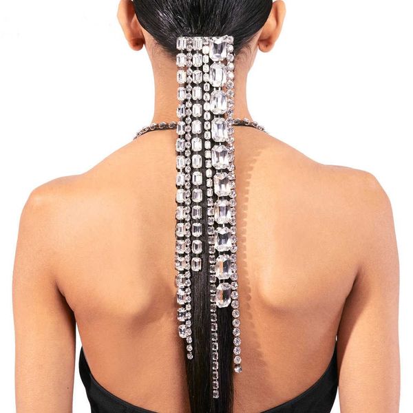 Bling Long Tassel Crystal Hairpiece Clip Pin Ponytail Summer Summer Novo em jóias personalizadas de cabelos de cabeceira feminina de moda de argola de shinestone