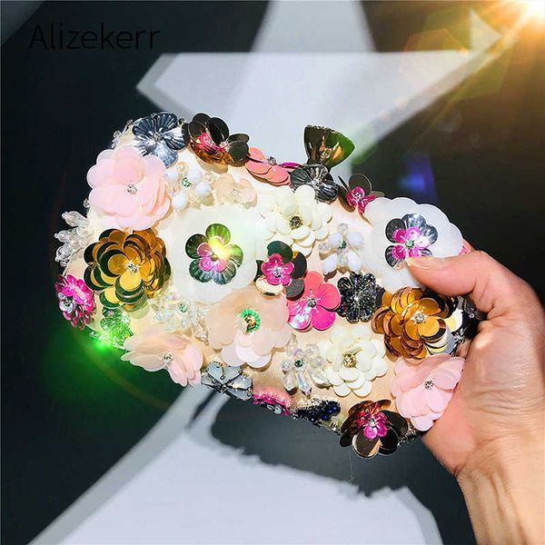 Bolsas de ombro de luxo colorido caixa floral embreagem noturna designer painéis de lantejoulas bolsas de ouro para festa de casamento bolsa de dinheiro com diamantes 230426