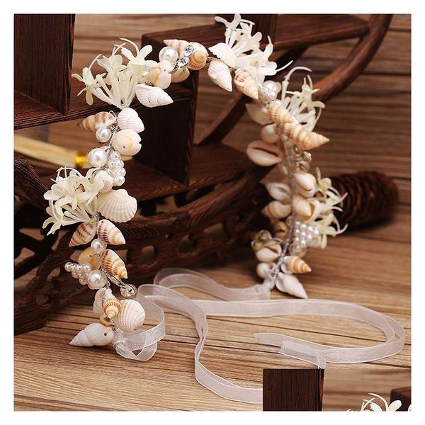 Haarschmuck Hochwertige handgefertigte Perlenmuschel Big Hoop Seeschneckenschale Krone Bräute Kopfschmuck Strandaccessoires Drop D Dhgarden Dh9LP