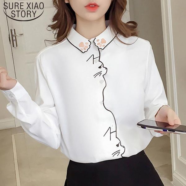 Camisas nova primavera manga longa bordado blusas femininas camisa outono padrão camisa branca feminina topos camisa da menina do escritório blusa 7902
