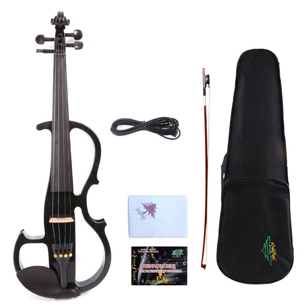 New Black Electric Silent Violin 4/4 Sweet Tone Free Case Chorus Effect #EV8