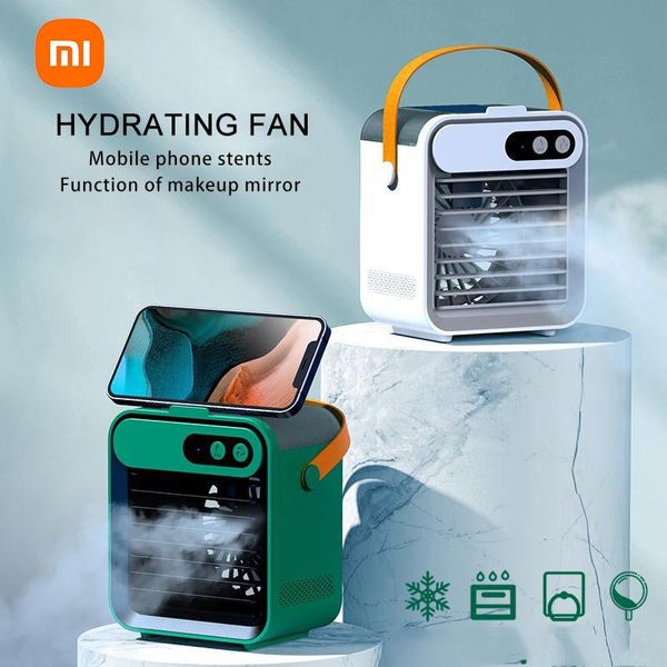 Fãs xiaomi portátil refrigerador de ar condicionado casa usb pequeno refrigerador de ar titular do telefone móvel spray ventilador refrigerador elétrico ao ar livre