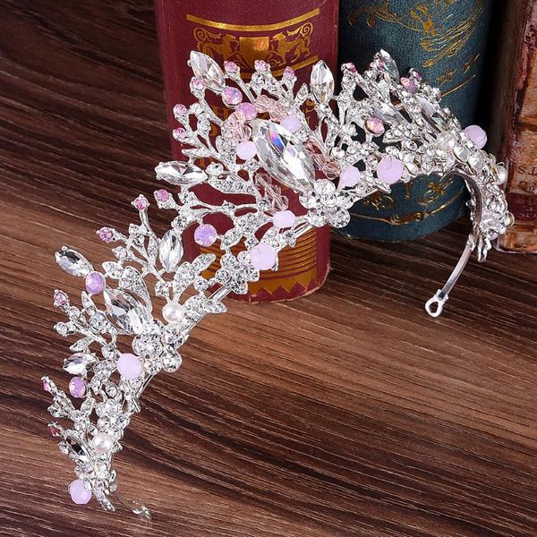 Haarspangen Haarspangen Hochzeit Rosa Kronprinzessin Kristall Braut Tiaras Strass Frauen Stirnbänder Großer Edelstein Stein AccessoiresHaar