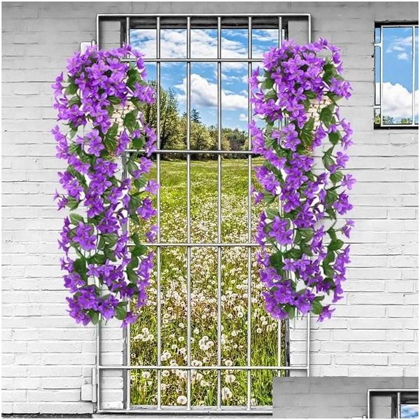 Fiori decorativi Ghirlande Fiori finti Viola artificiale Rattan Cesto appeso a parete Decorazioni per soggiorno Glicine Simation Dr Dh0N2